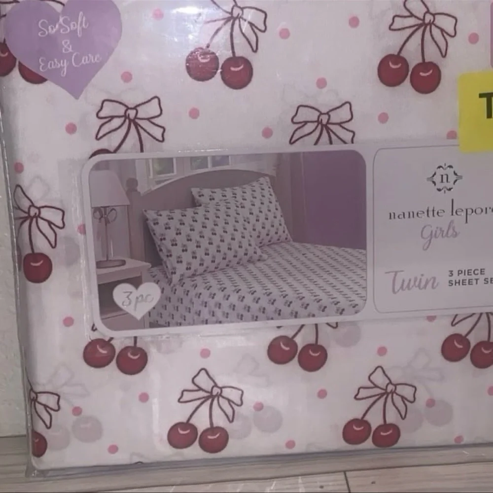 Nanette Lepore Cherry Bows TWIN Sheet Set 3 pc